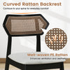 Curved rattan backrest of a Mid Century dining chair set enhances comfort and ventilation, perfect for dining spaces.