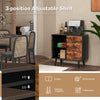 Mid-century wood storage cabinet with door and 3 drawers, featuring adjustable shelves for versatile storage solutions.
