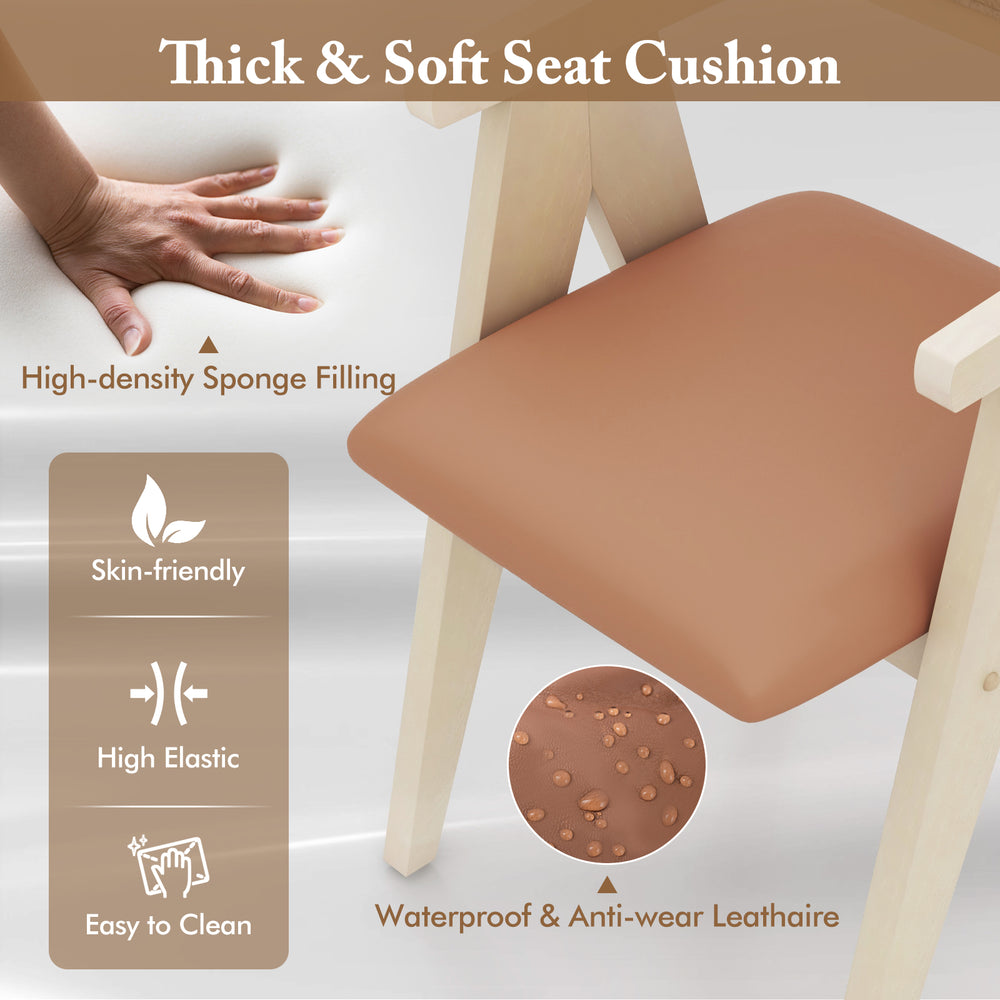 Thick beige seat cushion with high-density sponge filling on a mid-century wooden accent chair for comfortable seating.