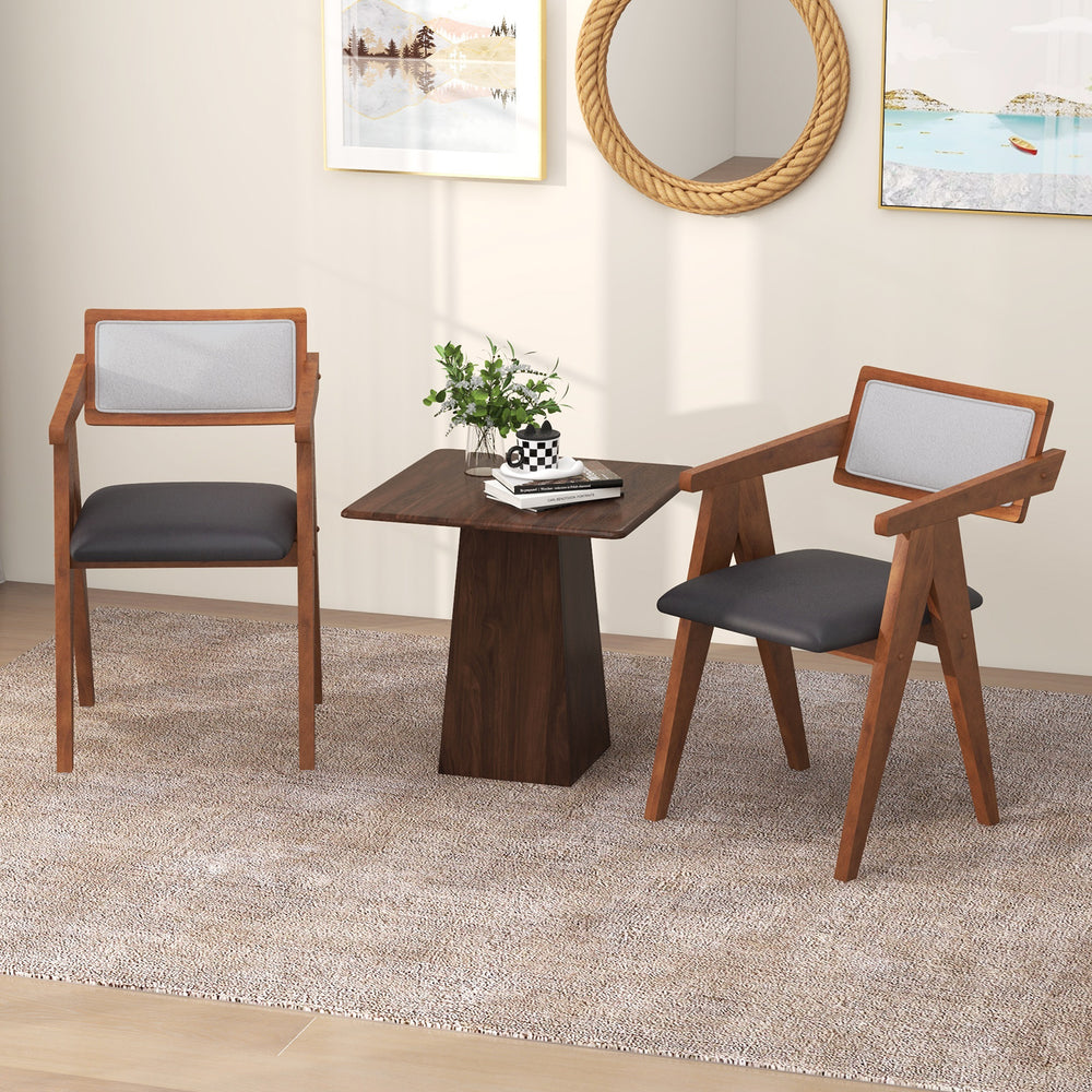 Mid Century Wooden Accent Chairs with Leathaire Seat Cushions Set of 2-Walnut - Gallery View 1 of 9