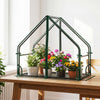 Mini greenhouse with a sturdy metal frame, featuring colorful plants and a waterproof bottom mat for indoor or outdoor.