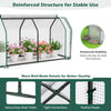Mini greenhouse with reinforced structure, heavy-duty steel tubes, and roll-up zipper door for stability and weather.