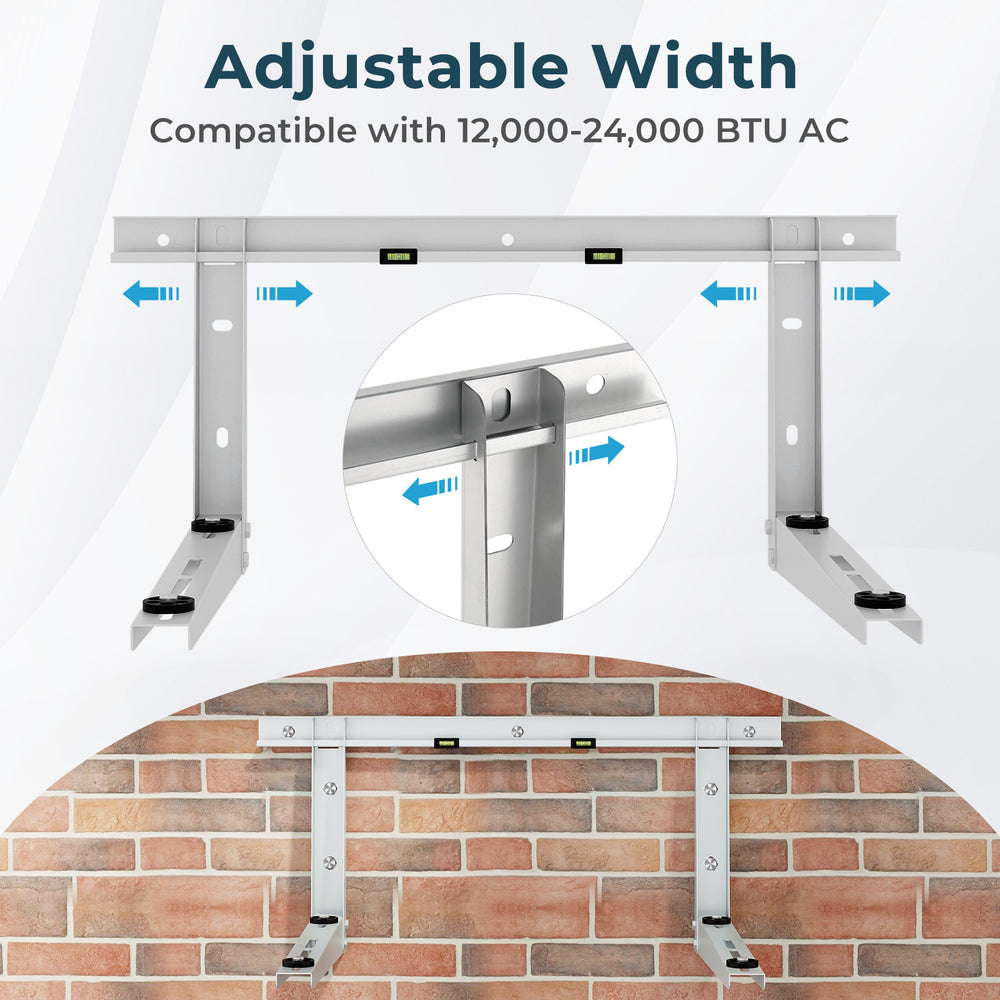 Adjustable mini split wall mounting bracket for 12000-24000 BTU AC, featuring zinc-coated steel and anti-vibration.