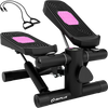 Mini stepper with adjustable height and resistance bands, featuring anti-slip pedals for safe home workouts.