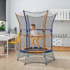 Mini trampoline for kids with safety enclosure net, padded handrails, and vibrant orange design for indoor and outdoor.