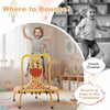 Mini trampoline for toddlers with foam-padded handle, safety cover, and sturdy frame for safe bouncing fun.