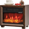 Mini wooden tabletop fireplace with realistic flame effect, 750W heating power, perfect for cozy spaces.