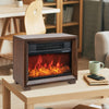Mini wooden tabletop fireplace with realistic flame effect, 750W heating power, perfect for cozy indoor spaces.