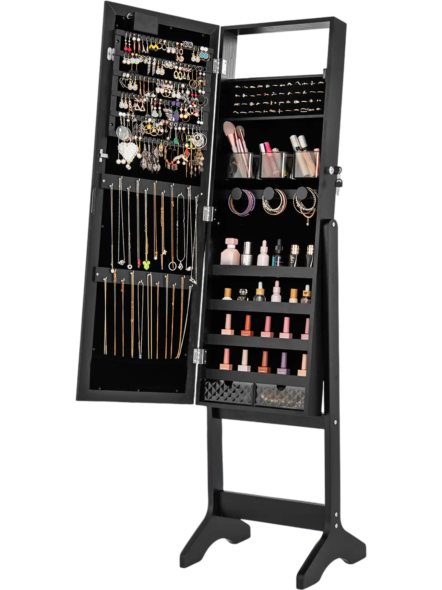 Costway Mirror Jewelry Cabinet Armoire 20 Warm Lights 4 Tilt Angles Black 82673495 New