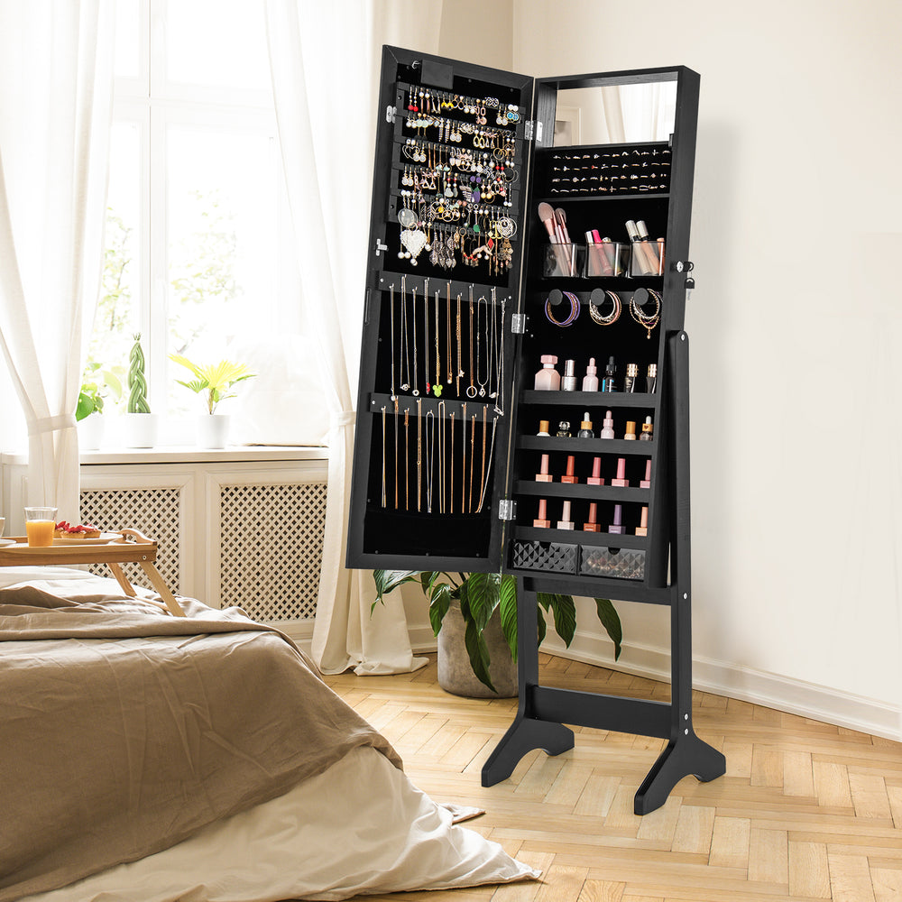Mirror Jewelry Cabinet with 20 Warm Lights and 4 Tilt Angles-Black - Gallery View 1 of 10