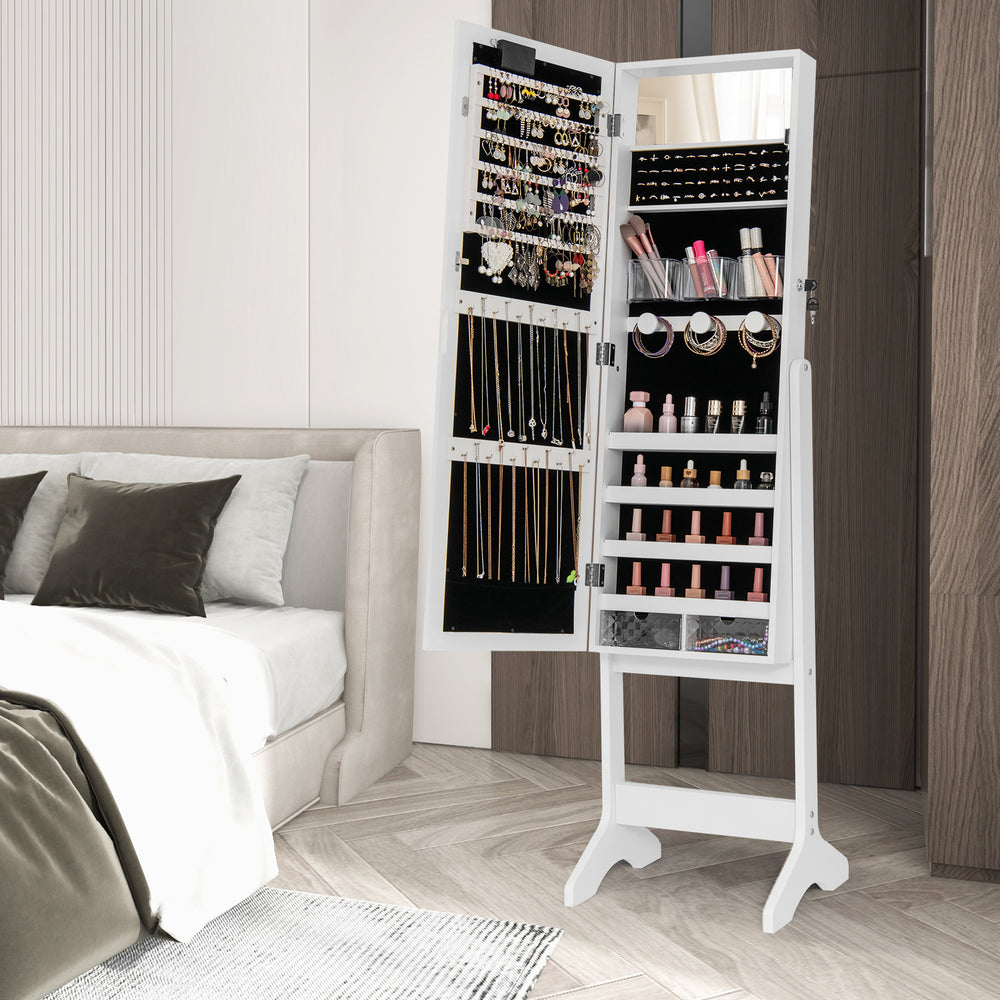 Mirror Jewelry Cabinet with 20 Warm Lights and 4 Tilt Angles-White - Gallery View 1 of 10