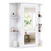 Mirrored bathroom medicine cabinet in white features a single mirror door and adjustable shelves for versatile storage.