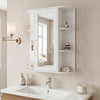 Mirrored bathroom medicine cabinet in white with adjustable shelves and a single mirror door for versatile storage.