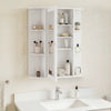 Mirrored bathroom medicine cabinet in white features adjustable shelves and ample storage for toiletries and essentials.