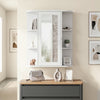 Mirrored bathroom medicine cabinet in white features adjustable shelves and a sleek design for versatile storage.