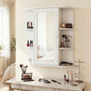 Mirrored bathroom medicine cabinet showcases fan-shaped shelves and a single mirror door for stylish and practical storage solutions.