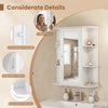 Mirrored bathroom medicine cabinet in white features a single mirror door, adjustable shelves, and ample storage space.