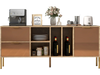 Mirrored buffet cabinet with 2 drawers and 1 door, featuring open compartments for storage in natural color.