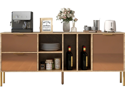 Costway Mirrored Buffet Cabinet Sideboard 2 Drawers 1 Door Natural 74916825 New