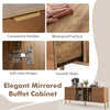 Mirrored buffet cabinet with natural finish, featuring 2 drawers, 1 door, and waterproof surface for versatile storage.