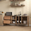 Mirrored buffet cabinet with 2 drawers and 1 door, featuring open compartments for storage in a natural finish.
