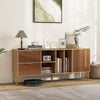 Mirrored buffet cabinet with 2 drawers and 1 door, featuring a natural finish and open compartments for stylish storage.