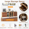 Mirrored buffet cabinet with 2 drawers, 1 door, and 4 open compartments for elegant storage in living room or kitchen.