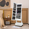 Rolling Floor Standing Mirrored Jewelry Armoire with Lock and Drawers-White - Gallery View 1 of 10