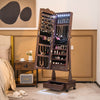 Rolling Floor Standing Mirrored Jewelry Armoire with Lock and Drawers-Brown - Gallery View 1 of 10