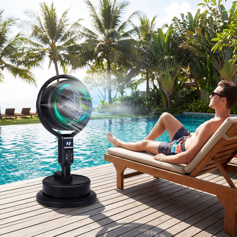Misting Pedestal Fan Air Circulator with 90° Auto Oscillation Floor Standing Fan with 8 Speeds-Black - Gallery View 1 of 11