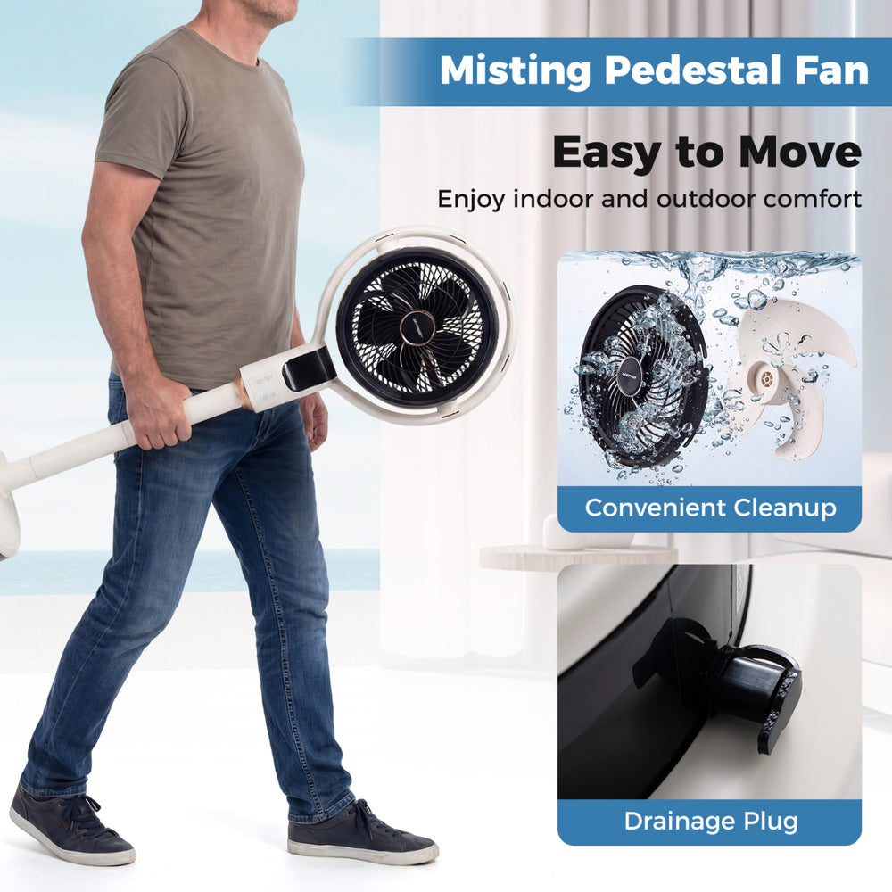 Misting Pedestal Fan Air Circulator with 90° Auto Oscillation Floor Standing Fan with 8 Speeds - Gallery View 6 of 11