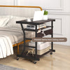 Mobile computer desk in dark brown with keyboard tray, mouse tray, and bottom shelf for versatile storage and easy.