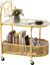 2-tier mobile coffee table with bear pattern, golden metal frame, and tempered glass top for easy movement and.