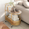 2-tier mobile coffee table with bear pattern, golden metal frame, tempered glass top, ideal for organizing living.