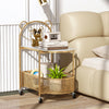 2-tier mobile coffee table with bear pattern, golden metal frame, tempered glass top, ideal for living room.