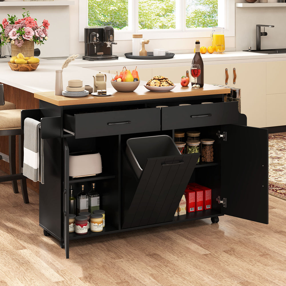 Mobile Kitchen Island Table with Trash Bag Storage for Dining Room-Black - Gallery View 1 of 9