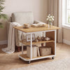 Mobile night stand with foldable swivel top, natural wood finish, and 2-tier shelf for small spaces, ideal for easy.