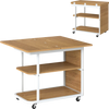 Mobile night stand with foldable swivel top and 2-tier shelf in natural finish, ideal for small spaces and easy.