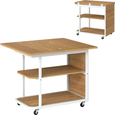Costway Mobile Night Stand Foldable Swivel Top 2-Tier Shelf Side Table 94426534 New