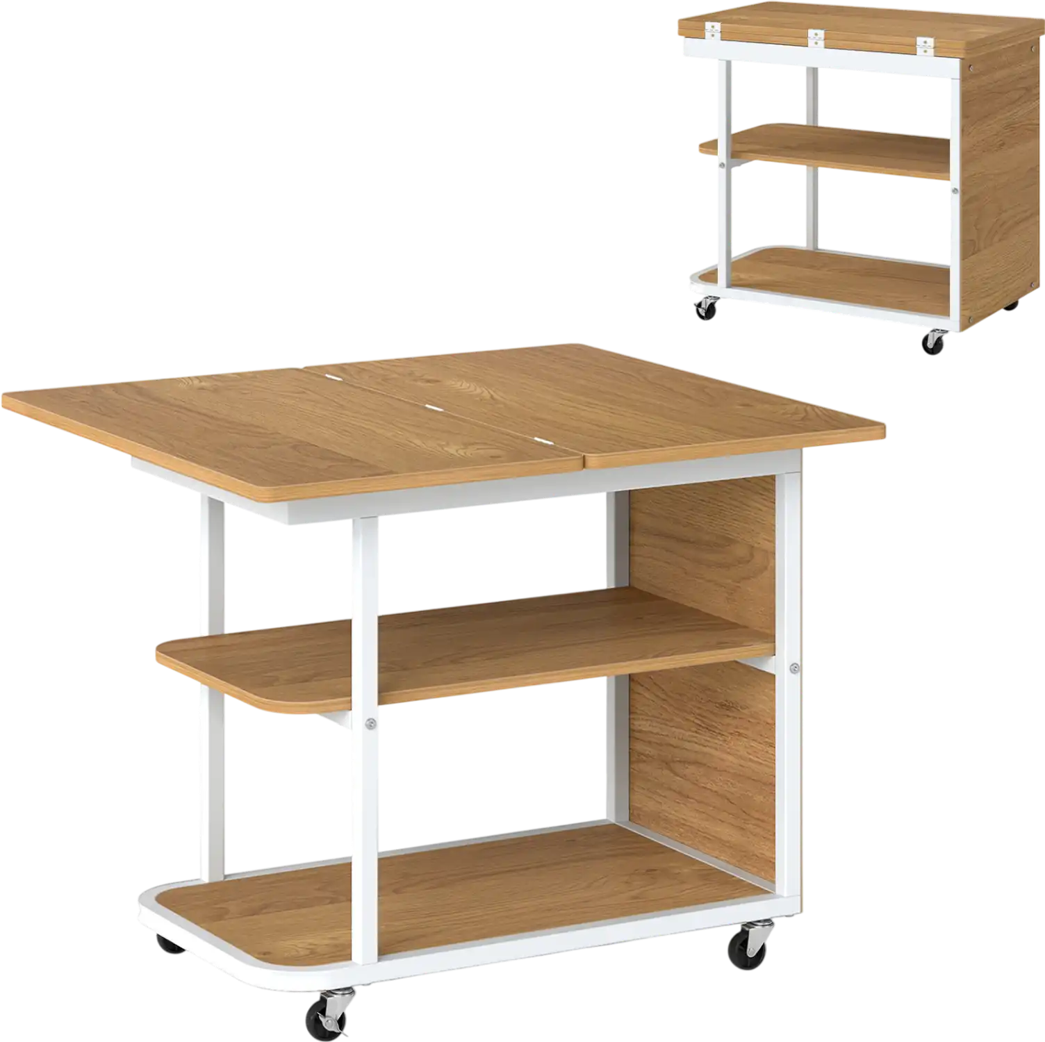 Costway Mobile Night Stand Foldable Swivel Top 2-Tier Side Table 94426534 New