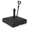 Black mobile patio umbrella base with wheels, sand or water fillable, for stability and easy transport. Suitable for.