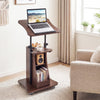 Mobile Podium Stand Height Adjustable Laptop Cart with Tilting Tabletop and Storage Compartments-Brown - Gallery View 1 of 10