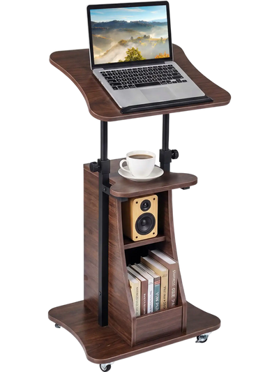 Costway Height Adjustable Mobile Podium Laptop Cart Tilting Tabletop Storage 92473816 New
