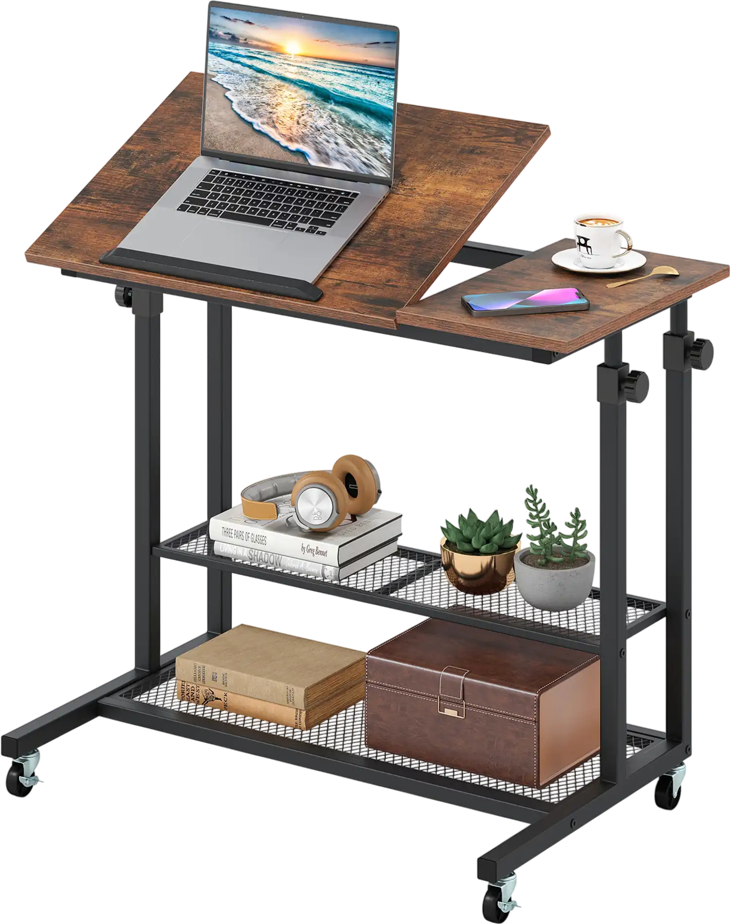 Costway Mobile Height Adjustable Standing Desk Tilting Tabletop 358294176 New