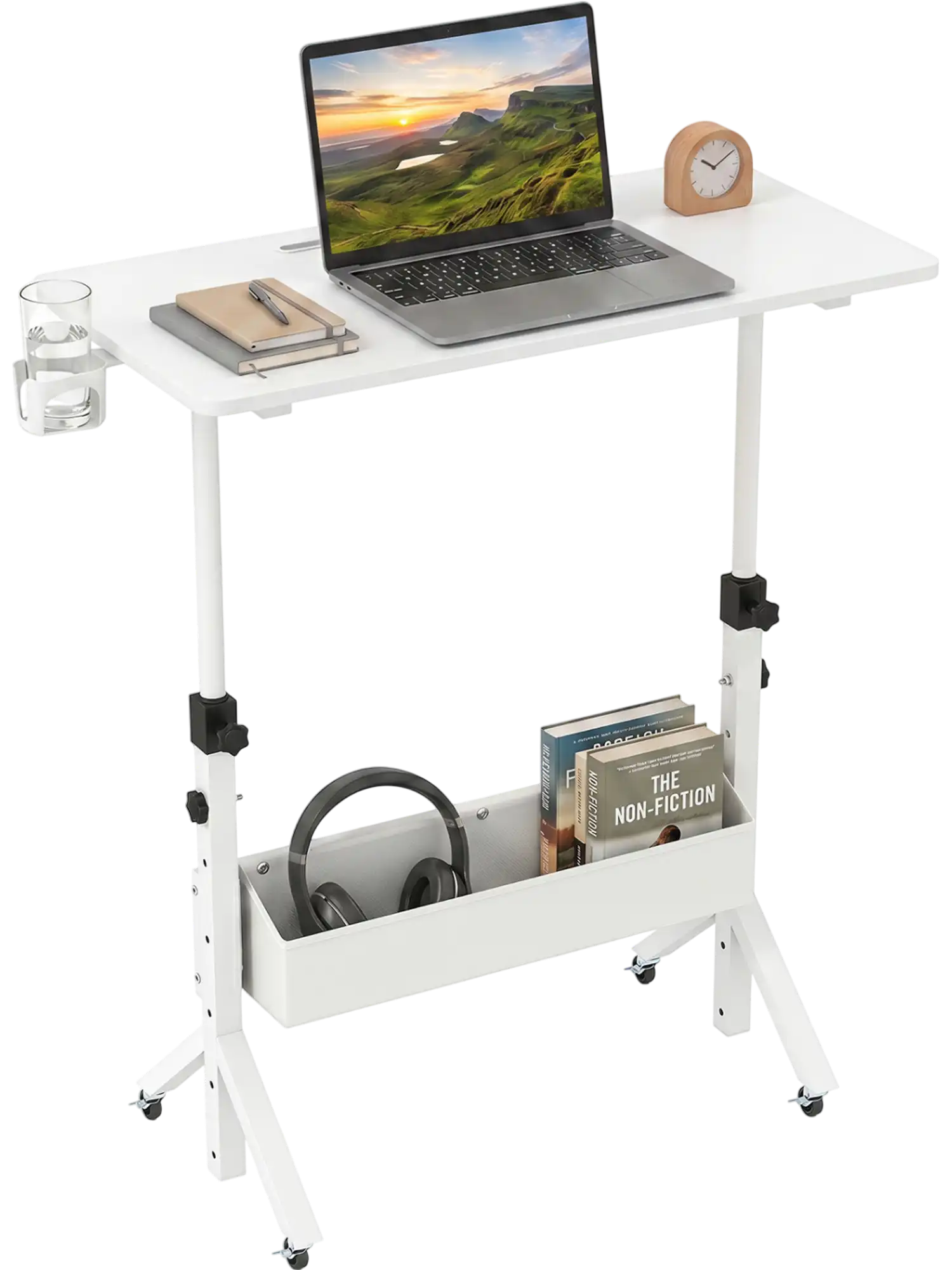Costway Mobile Standing Desk Height Adjustable Rolling Laptop Desk Cup Holder Storage Basket 85718298 New