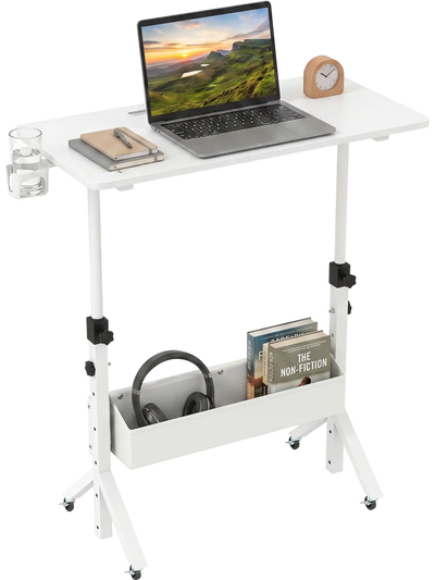 Costway Mobile Standing Desk Height Adjustable Rolling Laptop Desk Cup Holder Storage Basket 85718298 New