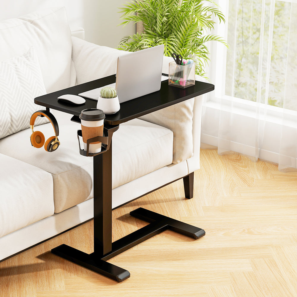 Mobile Standing Desk Height Adjustable Overbed Bedside Table with Cup Holder-Black - Gallery View 1 of 11