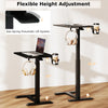 Mobile standing desk with adjustable height, cup holder, and headphone hook, ideal for bedside or sofa use.
