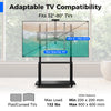 Mobile TV stand for 32"-80" TVs with adjustable camera shelf and AV shelves, featuring lockable wheels for easy.