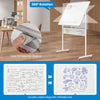 Double-sided magnetic whiteboard with adjustable height, 360° rotation, and pegboard for accessories, ideal for.